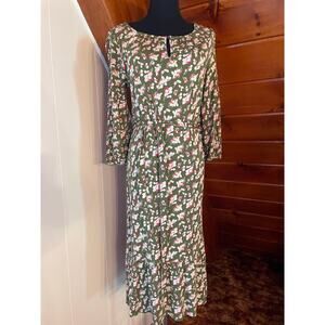 Boden Green and Pink Wrap Midi Long Sleeve Dress with Ruffle sz 6